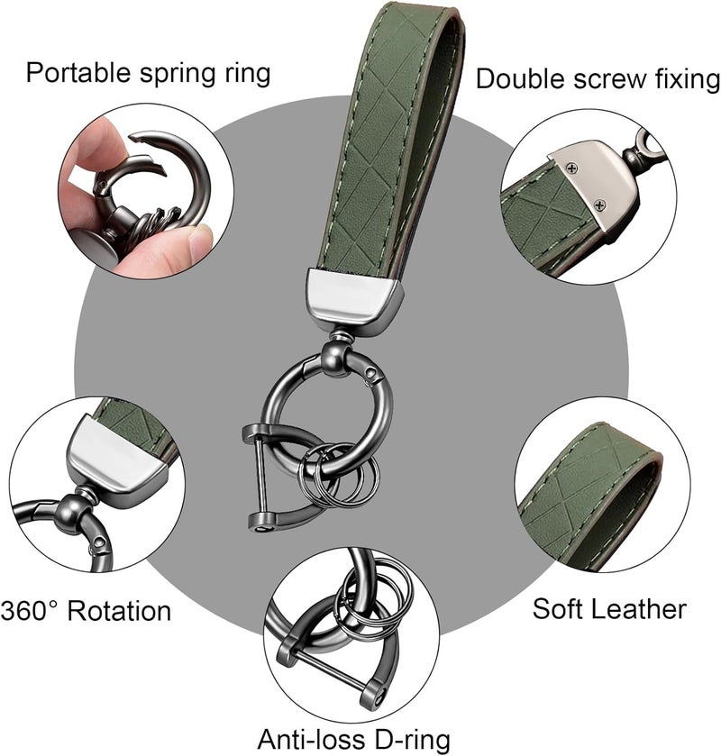 STACCTE Store Leather Keychain, Universal Car Key Holder, Anti-lost D-ring, 360 Degree Rotatable Key Fob Keychain for Men and Women (Green) - Image 2